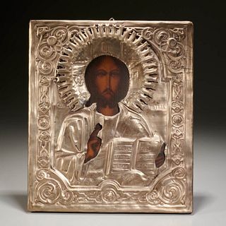 Russian metal mounted icon of Christ