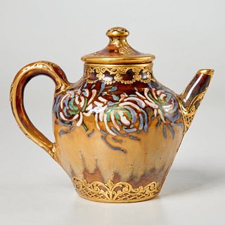 Boch Freres (attrib.) gilt metal, pottery teapot