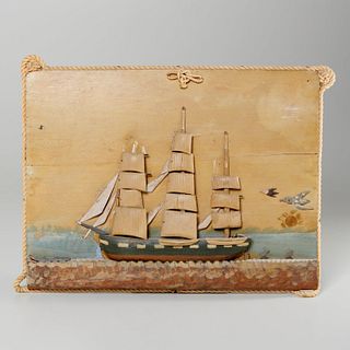 Folk Art whaling ship relief painting