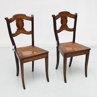 Pair Dutch marquetry side chairs