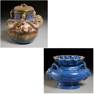(2) Zoomorphic glazed earthenware vessels