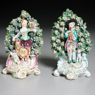 Pair English porcelain bocage figures