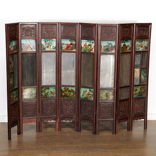 Chinese glass inset hardwood table screen