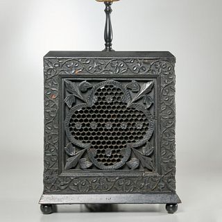 Asian pierce-carved hardwood table lamp