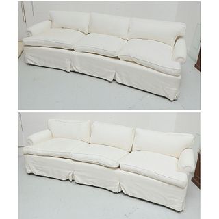 Nice pair Designer white upholstered sofas