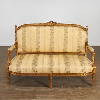 Louis XVI style silk and giltwood canape