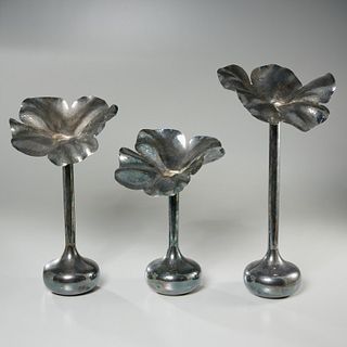 Set (3) Baullar silver plated petal vases