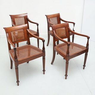 Set (4) Colonial Regency style caned armchairs