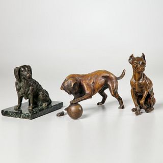 (3) Bronze models of dogs