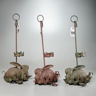 (3) cast iron rabbit wall sconce / candle holders