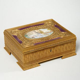 French bronze, guilloche enamel portrait box
