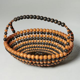 Vintage Arts & Crafts wooden bead basket