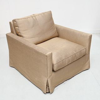 Oversized champagne upholstered easy chair
