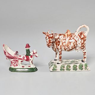 Staffordshire cow creamer & horse carriage figure