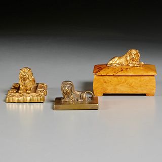(3) miniature gilt bronze recumbent lions
