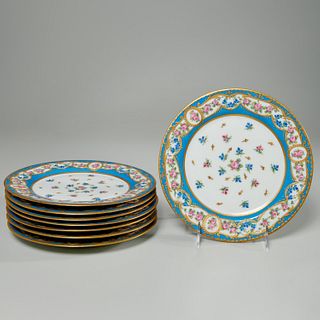 Set (8) Sevres style hand painted and gilt plates