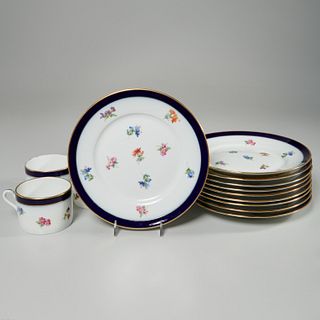 Set Ginori gilt cobalt dessert plates & teacups