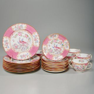 Mintons pink "Cockatrice" dessert set