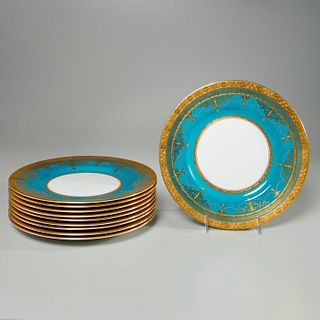 Fine set (10) Minton gilt turquoise dinner plates