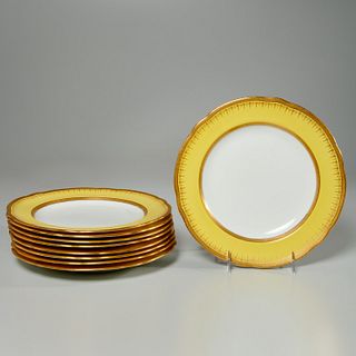 Set (9) Cauldon parcel gilt & yellow banded plates