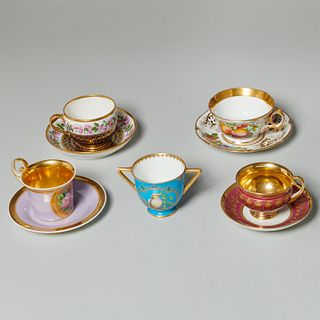 Antique porcelain cups & saucers, incl. Sevres