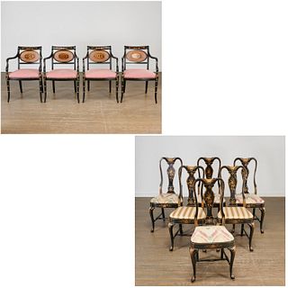 (10) English style gilt lacquer dining chairs