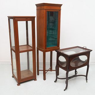 (3) antique & vintage glass front display cabinets