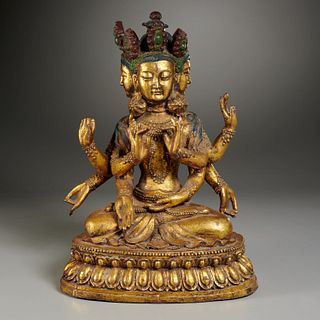 Tibetan gilt metal figure of Brahma the Creator