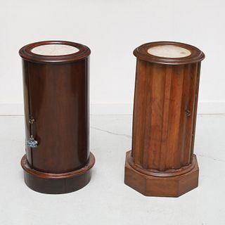 (2) Victorian column-form pot tables