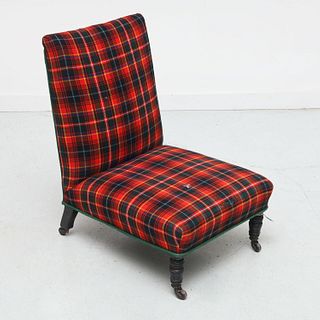 Victorian tartan upholstered slipper chair