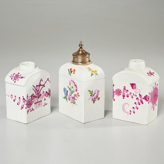(3) antique porcelain tea caddies, incl. Meissen