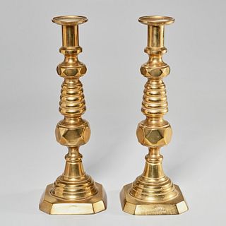 Large pair brass English Coronation candlesticks