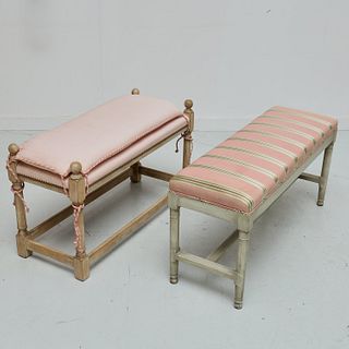 (2) custom Designer upholstered benches