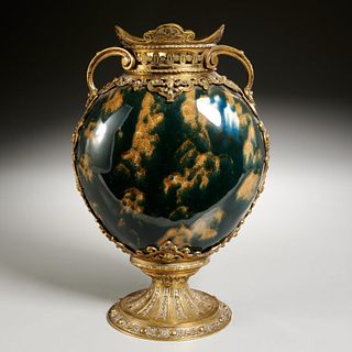 Continental bronze mounted porcelain urn
