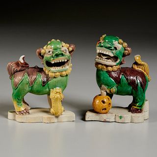 Pair Chinese sancai lion incense holders