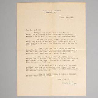 Helen Keller, autographed 1927 letter