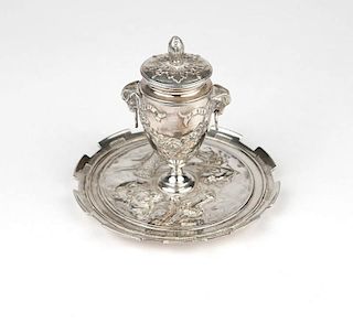 An English silver-plated inkwell