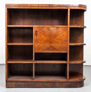 Italian Art Deco Walnut Cabinet Bookcase