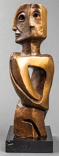 Illegibly Signed Abstract Figural Bronze Sculpture