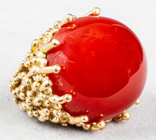 Vintage 14K Yellow Gold & Carnelian Cocktail Ring