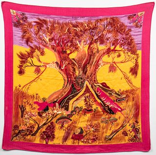 Hermes "Kuggor Tree" Cashmere & Silk Scarf