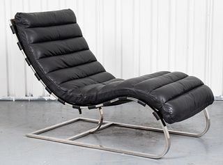 Mid-Century Style Oviedo Leather And Steel Chaise