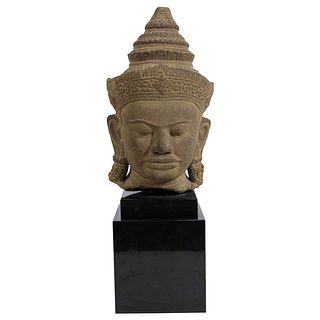 Khmer Angkor Period Stone Head Of Vishnu