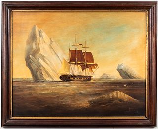 Brian Coole "Clipper Ship Amidst Icebergs" Oil