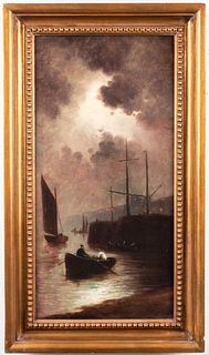 Continental School "Boats in the Moonlight" Oil