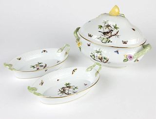 A Herend ''Rothschild Bird'' tureen & two serving dishes