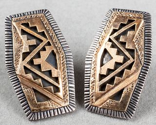 Peter Nelson Navajo 14K Gold & Silver Earrings