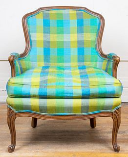 Louis XV Style Plaid Upholstered Bergere