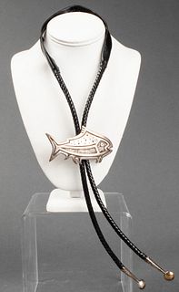 Native American Silver Fish Bolo Tie Necklace