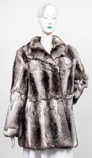 Rex Rabbit Fur Chinchilla-Pattern Coat
